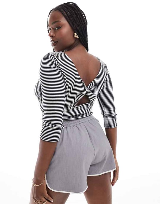 ASOS DESIGN Curve randig topp med öppen snurrbak i randigt - Image 4