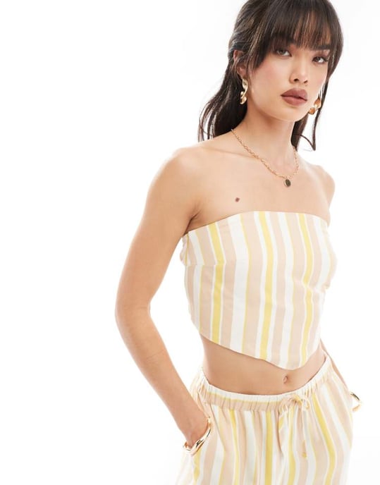 Nobody's Child Sunny bandeau topp i gult randigt set - Image 2