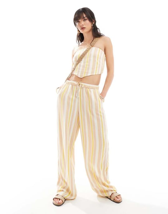 Nobody's Child Sunny bandeau topp i gult randigt set - Image 3
