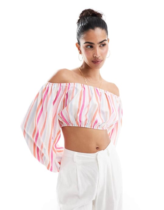 ASOS DESIGN poplinsrandig bardot-topp - Image 1