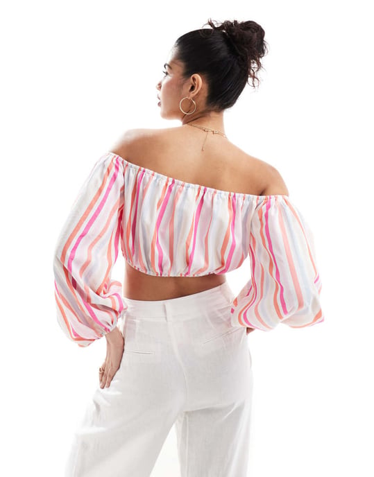 ASOS DESIGN poplinsrandig bardot-topp - Image 2