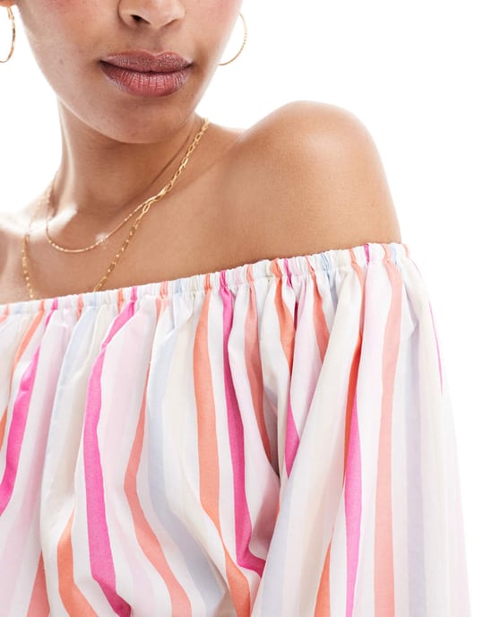 ASOS DESIGN poplinsrandig bardot-topp - Image 3