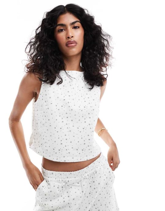 ASOS DESIGN denimtopp i ditsy-mönster - Image 1