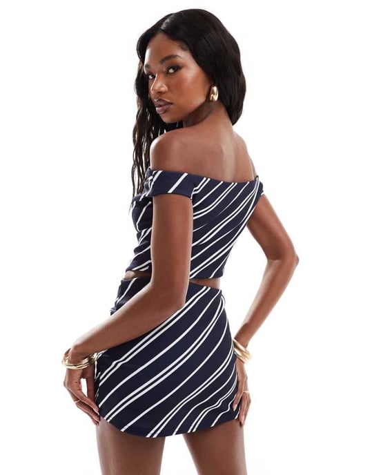 ASOS DESIGN samordnad randig korsett off shoulder topp - Image 2
