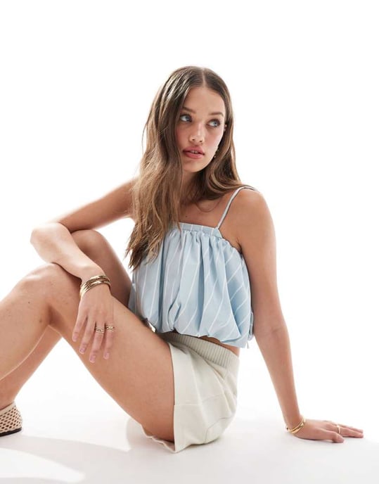 ASOS DESIGN crop top med bubbelkanter i randig mönster - Image 2