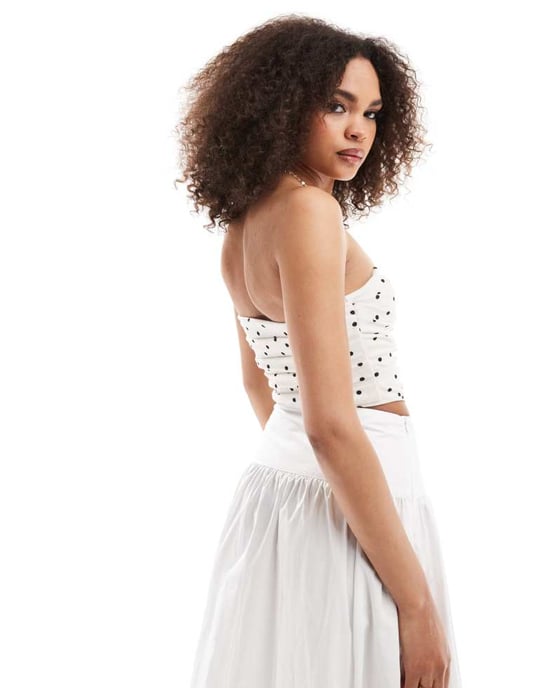 ASOS DESIGN rynkad korsettopp i strukturerad prickig mönster - Image 4