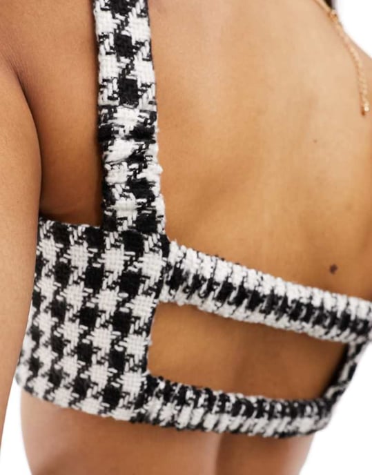 ASOS DESIGN koord boucle bralet i mono hounds-tooth - Image 3
