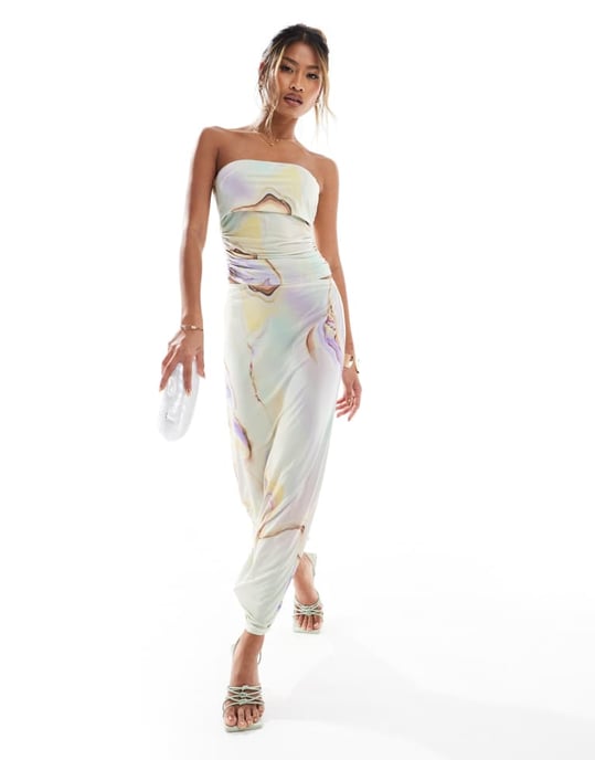 ASOS DESIGN co-ord slinky bandeau-top i marmortryck - Image 4
