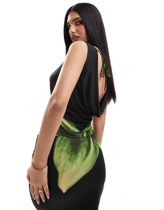 ASOS DESIGN koord halterneck rygglös topp i stort blomstertryck - Image 2