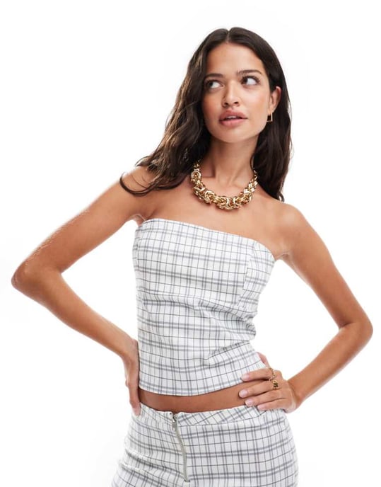 ASOS DESIGN bandeaufitted topp i rutigt co ord - Image 1