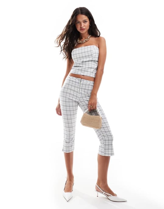 ASOS DESIGN bandeaufitted topp i rutigt co ord - Image 2
