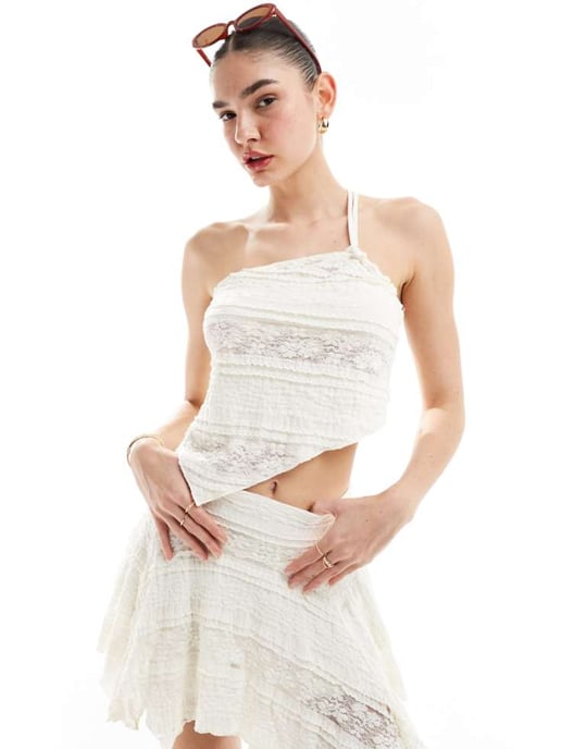 Cotton:On asymmetrisk kant strappy crop top i kokostextur co-ord - Image 1