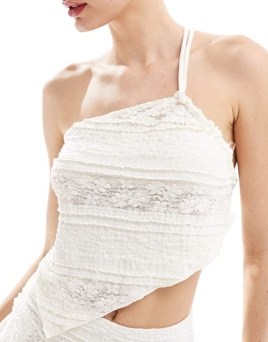 Cotton:On asymmetrisk kant strappy crop top i kokostextur co-ord - Image 3