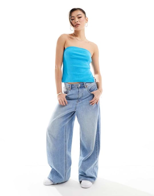 Kaiia ribbad bandeau-top i klarblå - Image 3