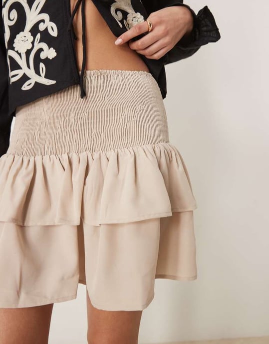 Vila sheered detail ruffle hem mini skirt in beige - Image 4