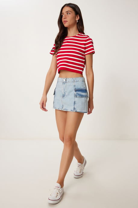 Hoge Taille Denim Rok met Knopen Sluiting - Image 2