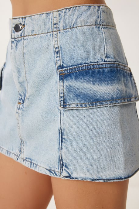 Hoge Taille Denim Rok met Knopen Sluiting - Image 4