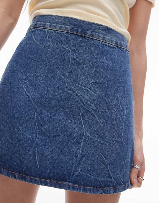 Topshop denim A-linje marbled wash kjol i mellanj blå - Image 4