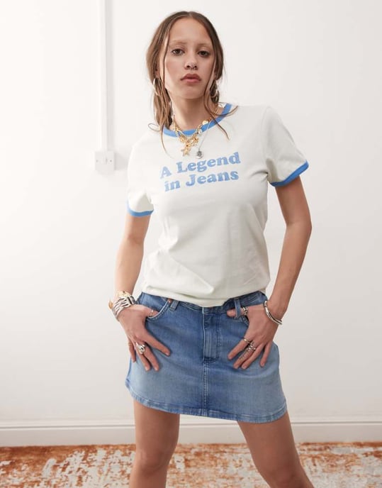 Wrangler denim mini skirt in mid blue - Image 2