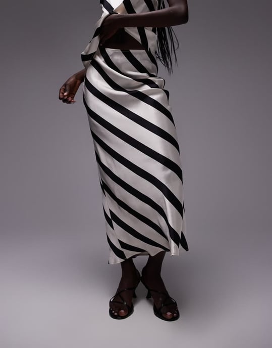 Topshop koord satin sned maxi kjol i monokrom diagonalsrand - Image 4
