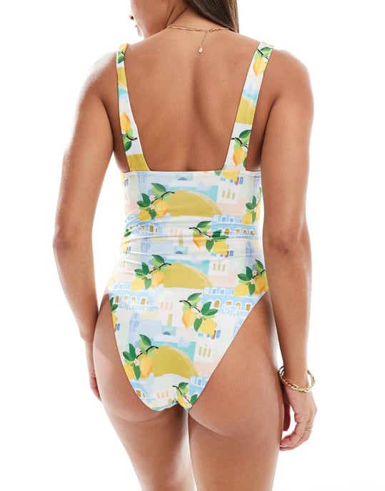 ASOS DESIGN Sorrento baddräkt med fyrkantig halsringning och knytdetalj i multicolor - Image 4