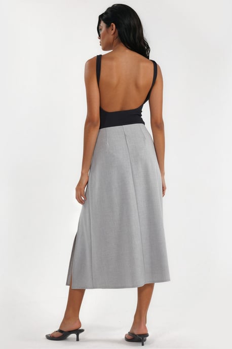 High Waist A-Line Midi Skirt with Belt Detail - Image 3
