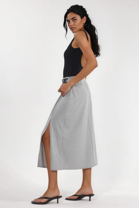 High Waist A-Line Midi Skirt with Belt Detail - Image 4