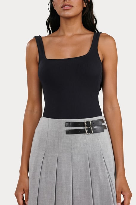 High Waist A-Line Midi Skirt with Belt Detail - Image 5