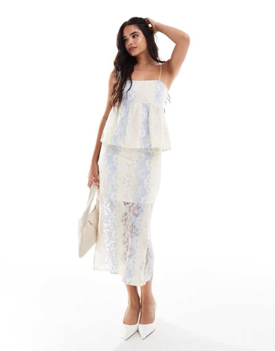Object lace midi skirt co-ord in cream - Image 1