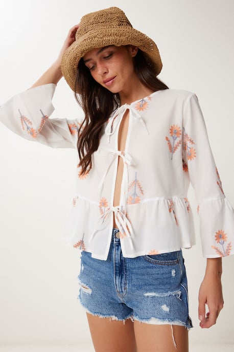 Volangkrage Långärmad Blus med Blommönster - Image 2