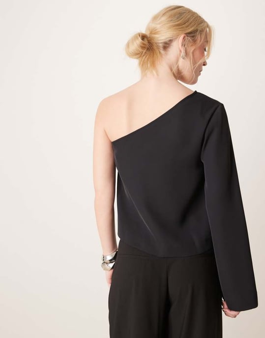 Vila one shoulder top in black - Image 3