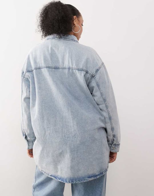 Noisy May Curve denim overshirt in lightwash blue - Image 3