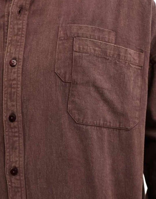 COLLUSION tvättad twill oversize-skjorta i rostbrun - Image 3