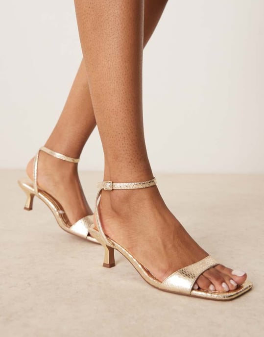 ASOS DESIGN Heart Throb barely there kitten heel sandals in gold - Image 1