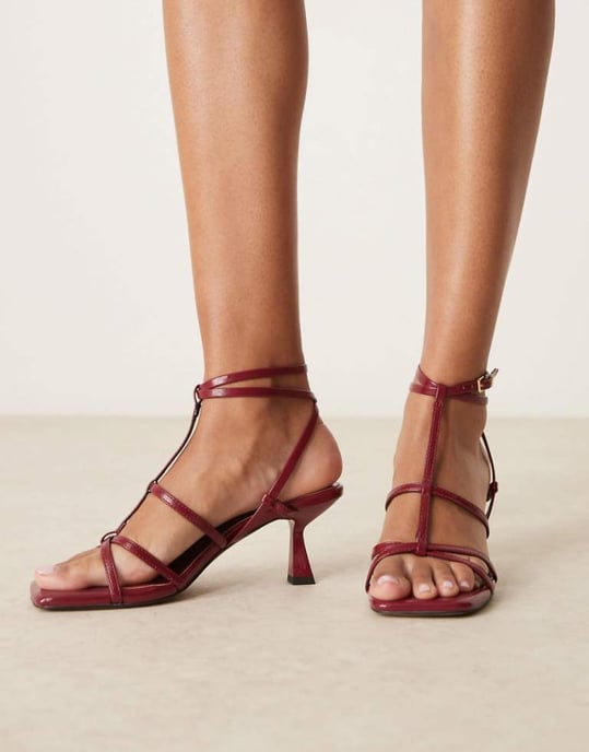 ASOS DESIGN Highlight caged mid heeled sandals in dark cherry - Image 1