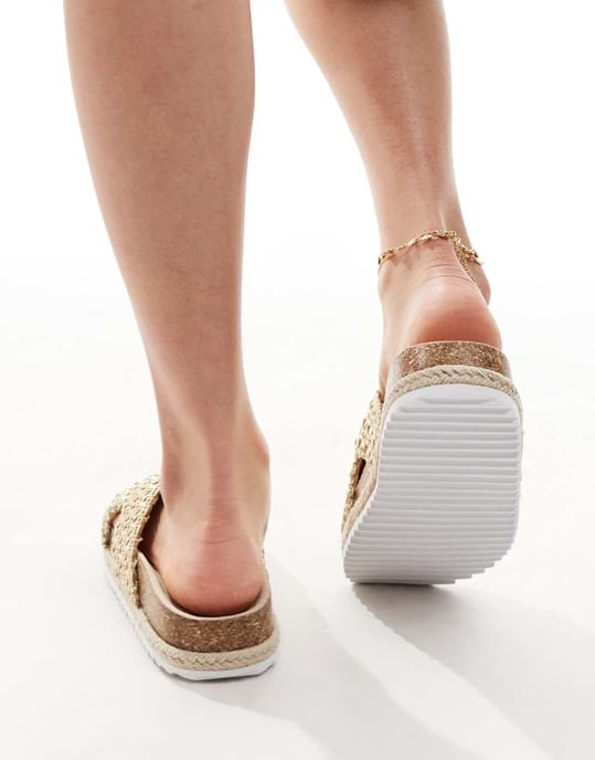 ASOS DESIGN Jessica cross strap espadrille mule sandal in gold weave - Image 4