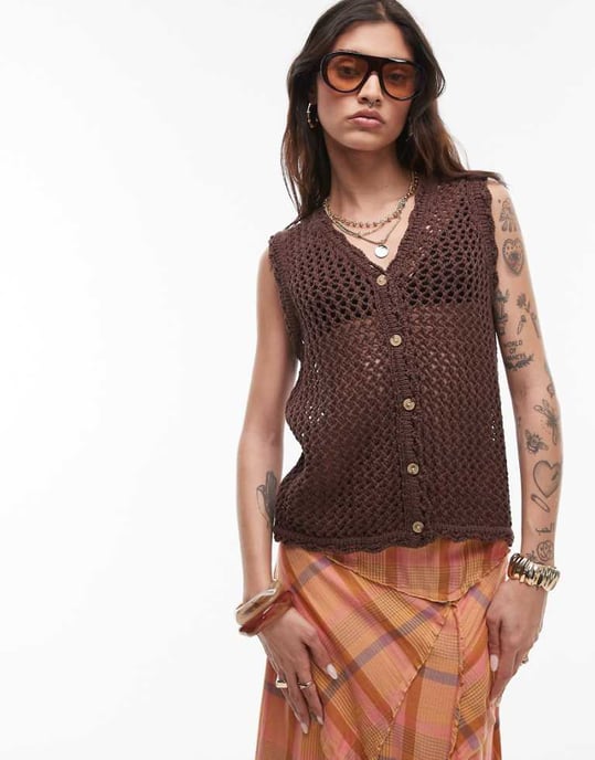 Topshop knitted stitchy longline waistcoat - Image 1