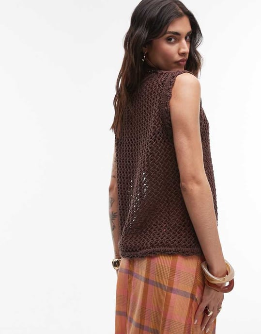 Topshop knitted stitchy longline waistcoat - Image 3