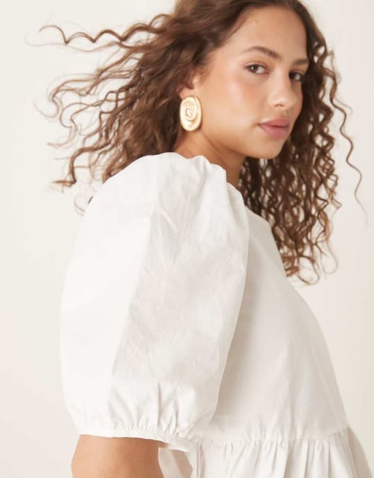 Vila puff sleeve cotton poplin top in white - Image 2
