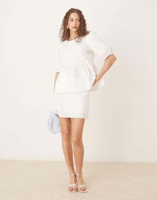 Vila puff sleeve cotton poplin top in white - Image 3