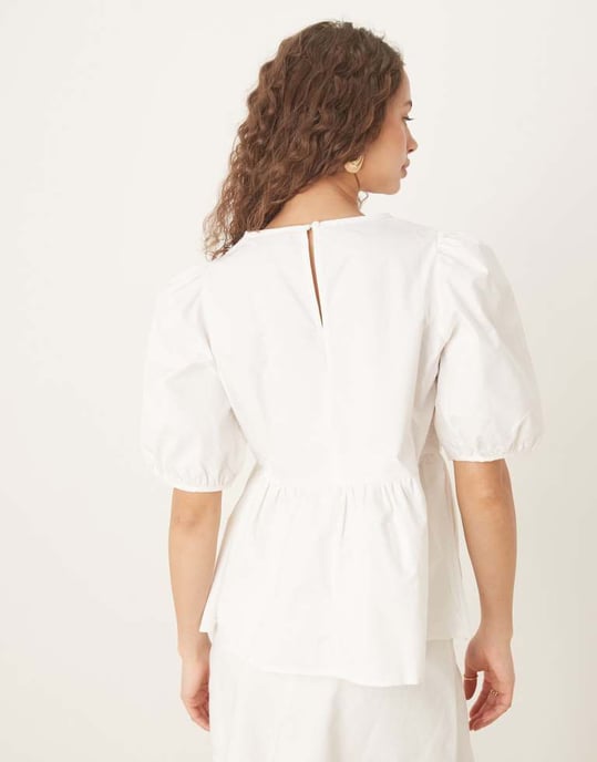 Vila puff sleeve cotton poplin top in white - Image 4