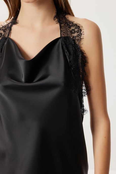 Ärm-lös halterneck satinblus - Image 5