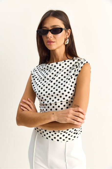 Aangepaste Coltrui Blouse met Bolletjesprint - Image 4