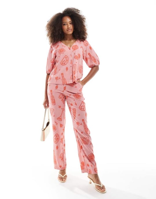 Object buttondown blouse co-ord in rose pink sketch print - Image 3