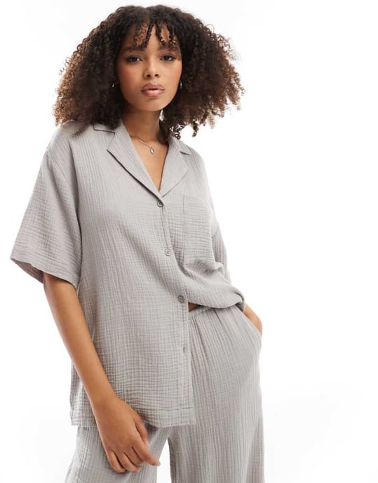 ASOS DESIGN skjorta i ostduk i grått - Image 1