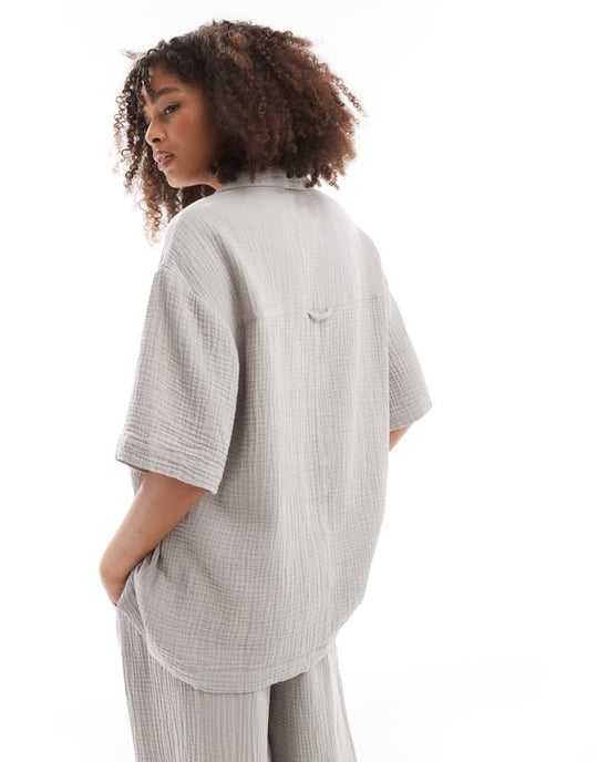 ASOS DESIGN skjorta i ostduk i grått - Image 3