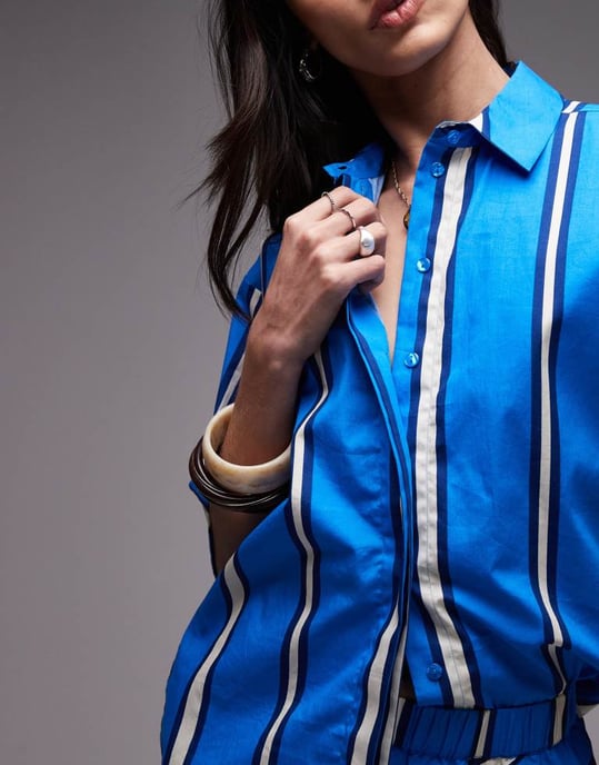 Topshop co-ord poplin resort shirt in bold blue and ivory stripe - Image 4