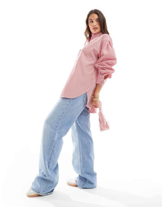 ASOS DESIGN oversized skjorta i rödrandig - Image 2