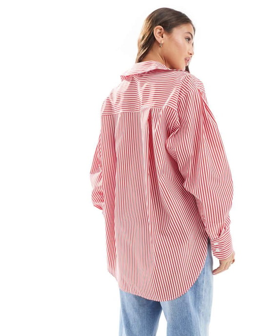ASOS DESIGN oversized skjorta i rödrandig - Image 4