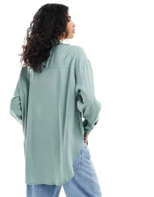 ASOS DESIGN avslappnad skjorta i linne i grön - Image 3
